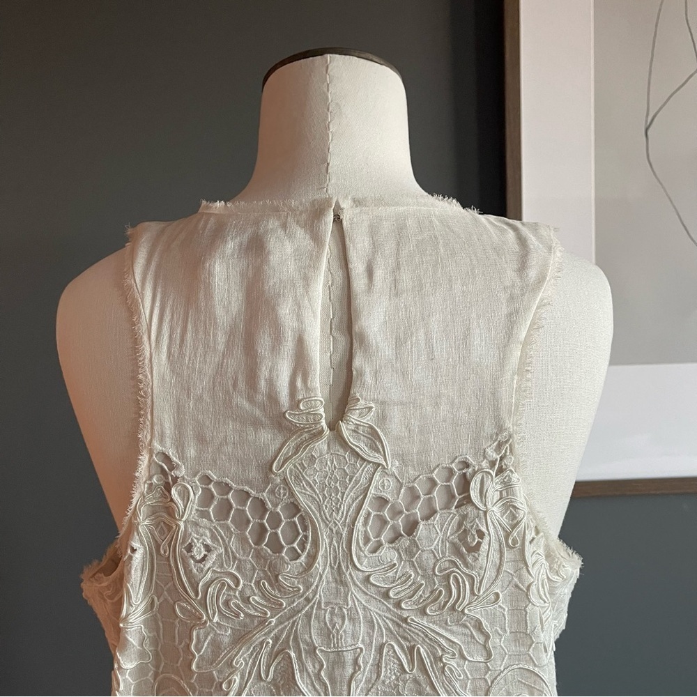 BCBGMaxAzria Runway Simona Silk Linen Eyelet Lace Mini Dress Romantic Angelcore - Picture 7 of 10
